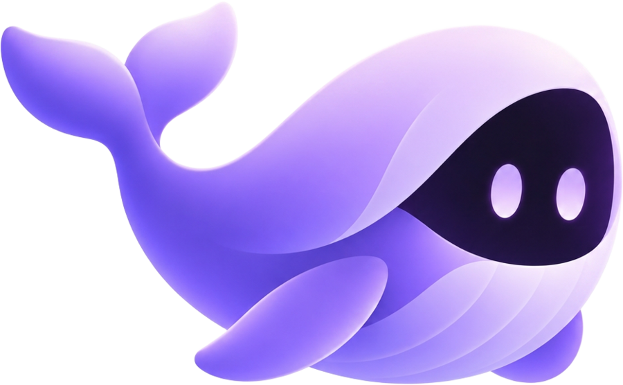 vwhale, a purple whale wearing a lavender veil